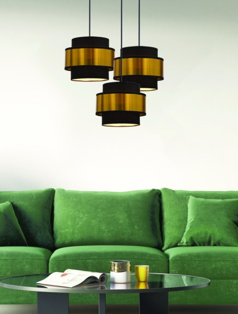 Prestige lampa wisząca czarny talerz 3x40w e27 abażur czarny+złoty