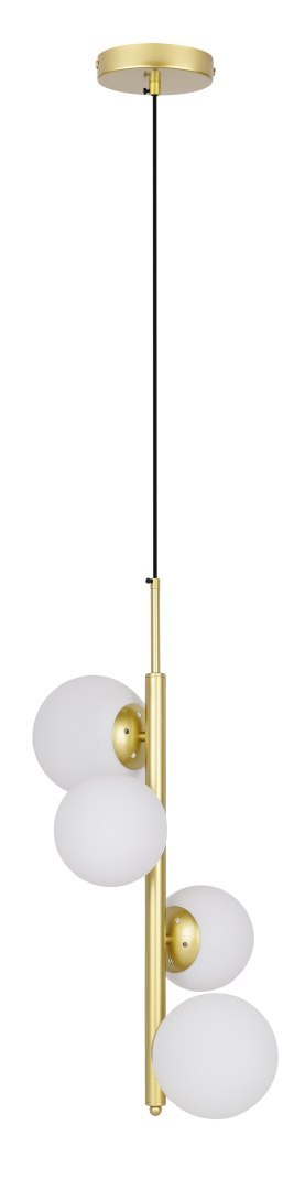 Lampa wisząca CORDEL elegancka - złoty mosiądz z białymi kloszami kulkami - designerska lampa do salonu 4x G9 LED