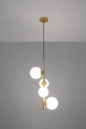 Lampa wisząca CORDEL elegancka - złoty mosiądz z białymi kloszami kulkami - designerska lampa do salonu 4x G9 LED