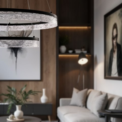 Lampa wisząca FROZI w stylu glamour - czarny klosz z kryształkami - nowoczesny żyrandol LED do luksusowego salonu