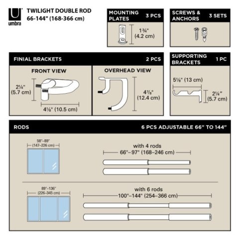 UMBRA karnisz TWILIGHT DOUBLE 168 - 365 cm czarny mat