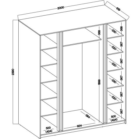 Szafa 200cm z lustrem KAYA 08 dąb evoke / czarny