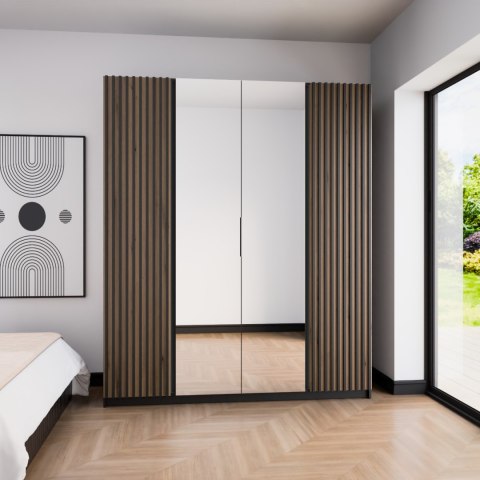 Szafa 200cm z lustrem KAYA 12 czarny / dąb evoke / czarny