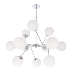 BELWEDER lampa wisząca sufitowa 12x40W E14 chromowana oprawa biały klosz żyrandol elegancki klasyczny glamour do salonu jadalni 