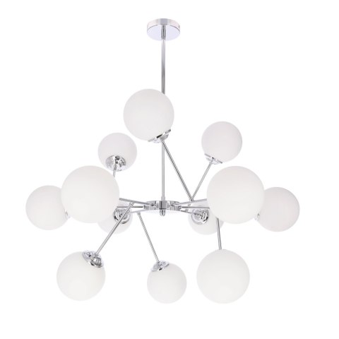 BELWEDER lampa wisząca sufitowa 12x40W E14 chromowana oprawa biały klosz żyrandol elegancki klasyczny glamour do salonu jadalni 