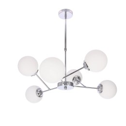 BELWEDER lampa wisząca sufitowa 6x40W E14 chromowana oprawa biały klosz elegancka klasyczna do salonu sypialni jadalni żyrandol 