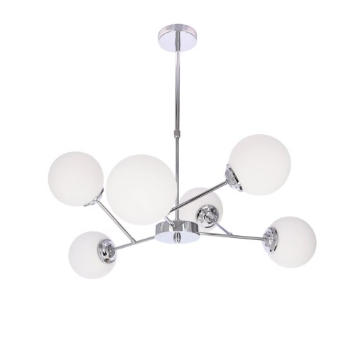 BELWEDER lampa wisząca sufitowa 6x40W E14 chromowana oprawa biały klosz elegancka klasyczna do salonu sypialni jadalni żyrandol 