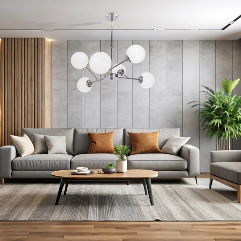 BELWEDER lampa wisząca sufitowa 6x40W E14 chromowana oprawa biały klosz elegancka klasyczna do salonu sypialni jadalni żyrandol 