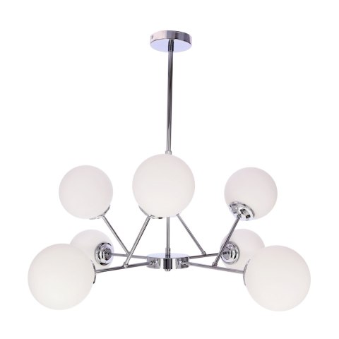 BELWEDER lampa wisząca sufitowa 8x40W E14 chromowana oprawa biały klosz elegancka klasyczna do salonu jadalni sypialni żyrandol 