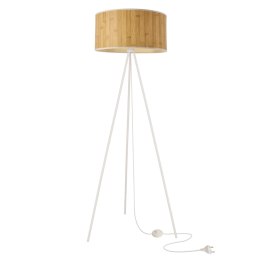 Lampa podłogowa RAFFI biała E27 1x40W z sosnowym abażurem styl skandynawski eco naturalny do salonu sypialni gabinetu oświetleni