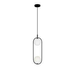 Lampa wisząca CORDEL elegancka - czarna z białymi kloszami kulkami - nowoczesne oświetlenie salonu 2x G9 LED