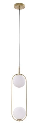 Lampa wisząca CORDEL elegancka - złoty mosiądz z białymi kloszami kulkami - nowoczesne oświetlenie salonu 2x G9 LED