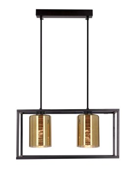 Lampa wisząca LURI 2x40W E27 czarna ze złotymi kloszami, nowoczesna oprawa sufitowa do salonu i kuchni, loftowy styl, elegancki 