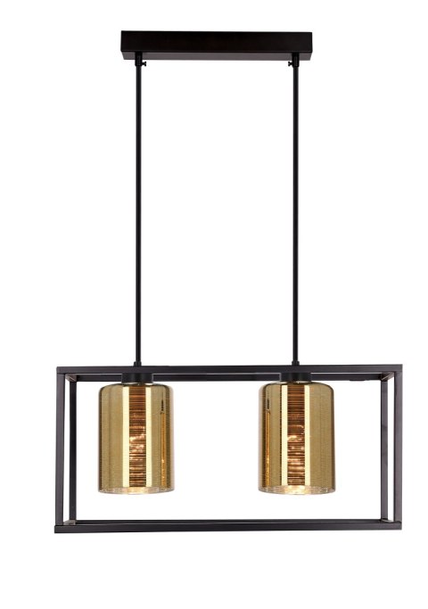 Lampa wisząca LURI 2x40W E27 czarna ze złotymi kloszami, nowoczesna oprawa sufitowa do salonu i kuchni, loftowy styl, elegancki 