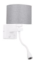 POLO KINKIET 1X40W E27 + 2W LED BIAŁY ABAŻ. OKRĄGŁY SZARY