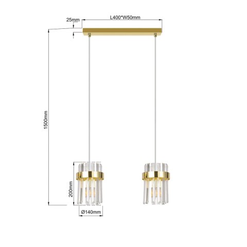 Light Prestige Lampa wisząca Vetro złota 2xE14