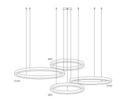 Lampa wisząca CIRCLE 4 80+80+100+120 cm - LED, ringi mosiądz szczotkowany na 1 podsufitce