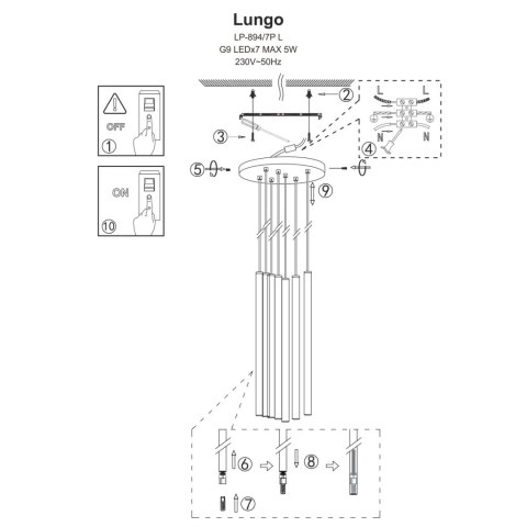 Light Prestige Lampa wisząca Lungo 7 złota 7xG9
