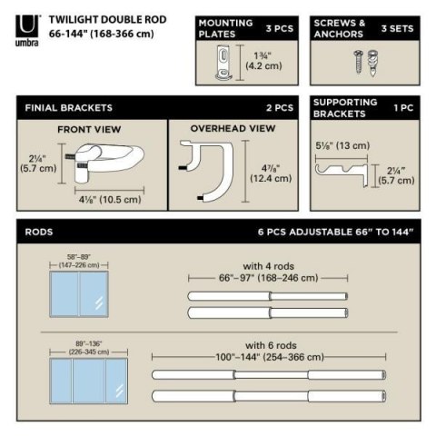 UMBRA karnisz TWILIGHT DOUBLE 168 - 365 cm srebrny