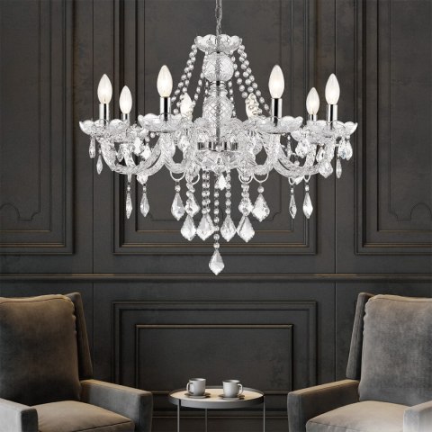 Light Prestige Lampa wisząca Cristallo srebrna 8xE14