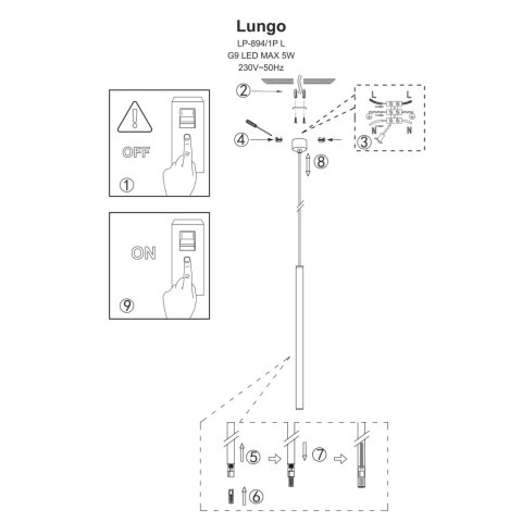 Light Prestige Lampa wisząca Lungo 1 czarna 1xG9
