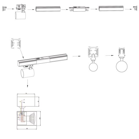 Light Prestige Zestaw oświetlenia szynowego Snow SET 3F czarny 4xGU10