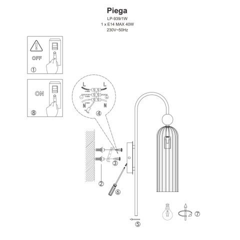 Light Prestige Kinkiet Piega 1 biały 1xE14