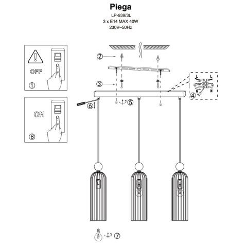 Light Prestige Lampa wisząca Piega 3 biała 3xE14