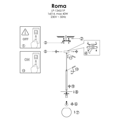 Light Prestige Lampa wisząca Roma 1 czarna 1xE14