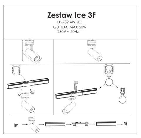 Light Prestige Reflektor do szynoprzewodów Ice 3F czarny 1xGU10