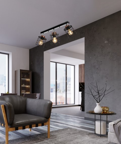 Glob lampa sufitowa czarny+złoty 3x40w e27 klosz czarny
