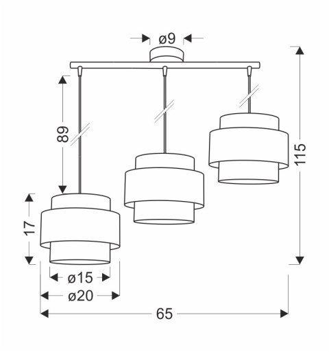 LUCCIA LAMPA WISZĄCA CZARNY 3X40W E27 ABAŻUR SZARO BEŻOWY+GRAFITOWY