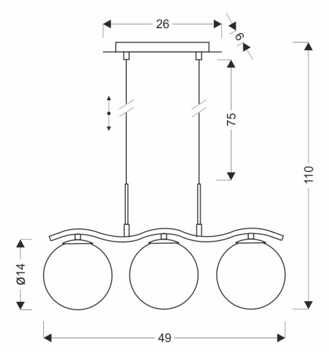LUMOS lampa wisząca 3x20W G9 chrom klosze szklane 14 cm grafitowe nowoczesna elegancka oprawa oświetleniowa salon jadalnia kuchn