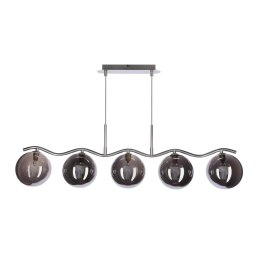 LUMOS lampa wisząca sufitowa 5x20W G9 chrom szkło grafitowe klosz 14 cm nowoczesna oprawa oświetleniowa salon jadalnia
