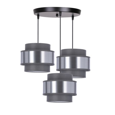 Lampa sufitowa Hare 3xE27 40W czarna talerzowa, abażury szare i srebrne do salonu, sypialni, przedpokoju, nowoczesna, elegancka