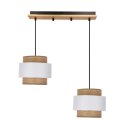Lampa wisząca Forni 2xE27 40W czarna z drewnem, abażury biały i orzechowy do salonu, kuchni, jadalni