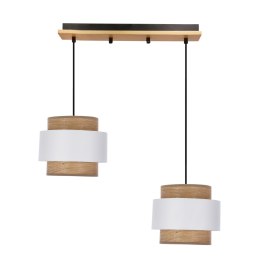 Lampa wisząca Forni 2xE27 40W czarna z drewnem, abażury biały i orzechowy do salonu, kuchni, jadalni