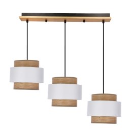 Lampa wisząca Forni 3xE27 40W czarna z drewnem, abażury biały i orzechowy do salonu, kuchni, jadalni