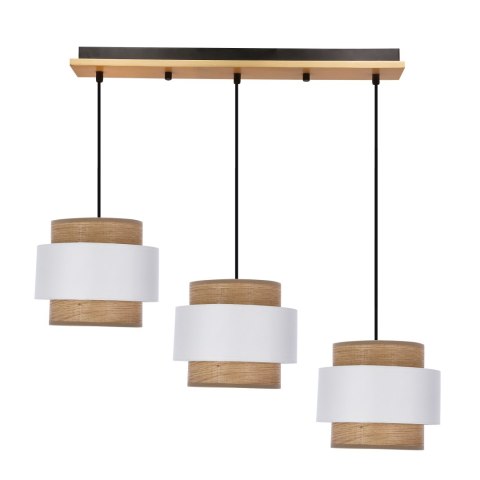 Lampa wisząca Forni 3xE27 40W czarna z drewnem, abażury biały i orzechowy do salonu, kuchni, jadalni