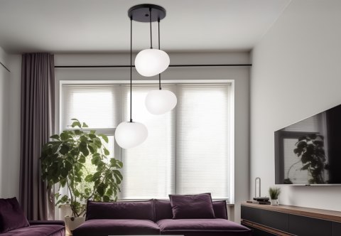Lampa wisząca STONES w stylu Japandi - okrągła podstawa z kloszami 20 cm w kształcie kamienia - nowoczesne oświetlenie salonu 3x