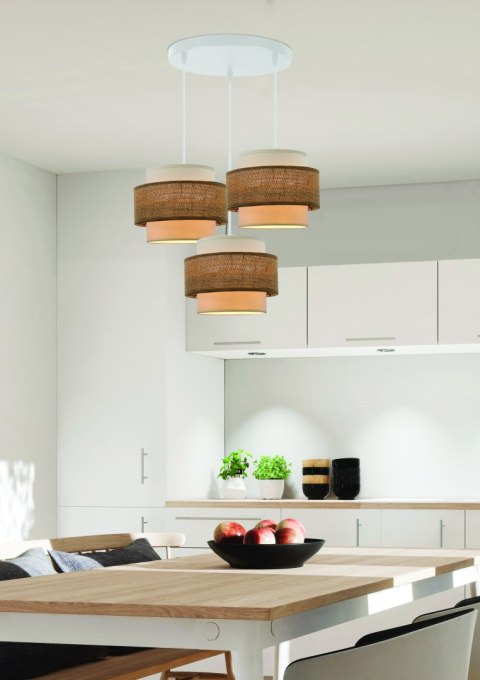 Juta lampa wisząca biały talerz 3x40w e27 abażur biały+beżowy