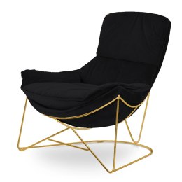 Designerski fotel relaksacyjny Berco XZ, miękki czarny velvet YA2313-20, złota podstawa, komfort i elegancja do salonu