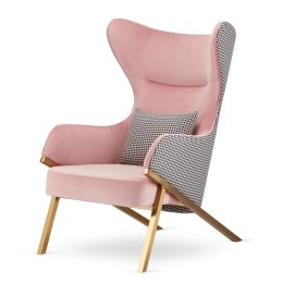 Fotel Classy Uszak w Kolorze Pudrowego Różu - Pepitka i Złota Podstawa, Styl Glamour
