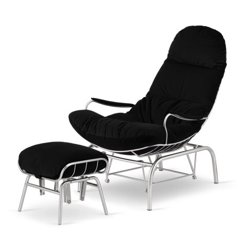 Fotel bujany Dalby z podnóżkiem czarny - komfort i nowoczesny design