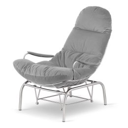 Designerski fotel bujany Dalby Velvet Jasnoszary - wygodny fotel do czytania i odpoczynku