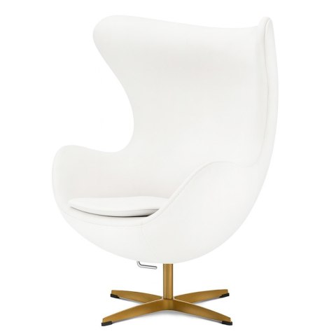 Fotel Jajo Egg Velvet Treviso Biały - luksusowy welurowy fotel z bujaniem i złotą podstawą