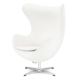 Fotel Egg Treviso Premium biały velvet obrotowy bujany srebrna podstawa - designerski fotel jajo do salonu i biura