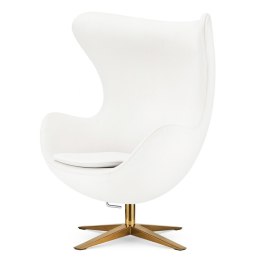 Fotel Egg Treviso Biały Velvet - Welurowy Designerski Fotel z Bujaniem i Złotą Podstawą