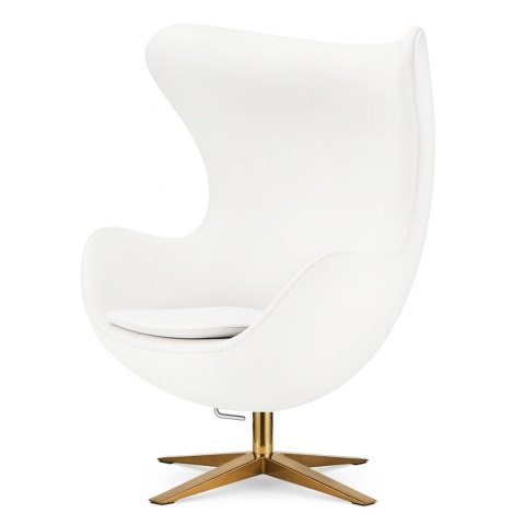 Fotel Egg Treviso Biały Velvet - Welurowy Designerski Fotel z Bujaniem i Złotą Podstawą