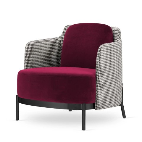 Fotel wypoczynkowy Empoli - bordowy velvet, pepitka, czarna podstawa, nowoczesny glamour do wnętrza